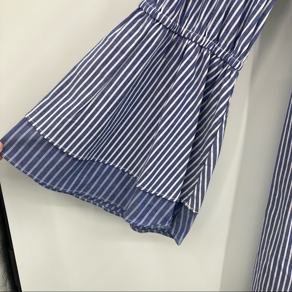 A New Day Pin Stripe Belted Waist Flare Sleeve Wrap Top Dress 1X NEW - Picture 3 of 10